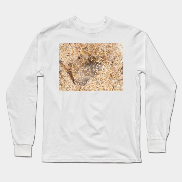 Small crab hiding in sand on Maui, Hawaii Long Sleeve T-Shirt by SDym Photography